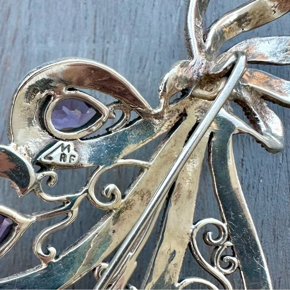 Vintage Sterling Silver & Amethyst Brooch - Picture 8 of 12